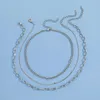 Łańcuchy proste wielowarstwowe chłodne szyjki hip-hopowe kobiety mężczyźni osobowość srebrny kolor metalowy naszyjniki łańcuchowe biżuteria 3pcs/set