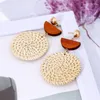 Dangle Earrings 2023 Fashion Geometric Round Wooden Straw Weave Vine Rattan Knit For Women Boho Handmade Drop Earring Gifts