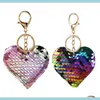 Party Favor Heart Sequin KeyChain Key Rings Favors Mothers Day Christmas Valentines Gift For Girls Women Drop Delivery Home Garden F DHNU1