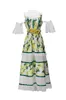 Women's Runway Dresses O Neck Sexy Off the Shoulder Printed Patchwork Tiered Ruffles Elegant Fashion Long Vestidos