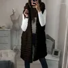 Kamizelki damskie 2023 Zima Zima długa kapturowa kurtka Koreańska płaszcz bez rękawów Aajuku Slim Warm Ladies kamizelka G3