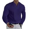 남성용 폴로 남성 탑스 단색 슬림 한 슬림 한 소매 풀 오버 컬러 패스트 V 목 캐주얼 가을 셔츠 남자 옷 남성 Tshirts 230419