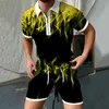 Mens Trailtsits yaz gündelik takım elbise polo gömlek Kısa sleeveshorts büyük boyutlu alev dijital 3D baskı 2piye set bize beden s3xl 230418