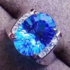 Cluster Ringe Herrenring Natürlicher Echter Blauer Topas 925er Sterlingsilber 10 14 mm 9 Karat Edelstein Feiner Schmuck #S8060102