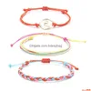 Charm Bracelets Qimoshi Bohemian Wax Line Braided Bracelet Wave Handmade 3Pcs Rope Waterproof Winding Woman Child Drop Delivery Jewel Dhcup