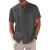 Mäns T -skjortor Mens vår och sommarfast färg Bomullslinne med ficklakor Halvknappad kortärmad