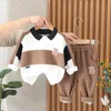 Spring autunno vestiti per bambini per ragazzi bambini pantaloni con cappuccio a strisce 2 pezzi/set per bambini in costume da ragazzi