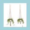 Planters POTS Plant Hanger Jute Rope Flower Pot Handmade stickhållare Hanging Basket With Hook Novely Indoor Outdoor Home Gard DHSMT