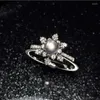 Cluster Rings Original Design Diamond Kind Natural Chalcedony Egg Round Snowflake Opening Adjustable Ring Fresh And Elegant Silver