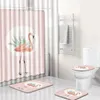 Cortinas de ducha Juego de cortina de flamenco rosa baño impermeable impermeable no deslizante alfombra de baño absorbente alfombra decoración de alfombra