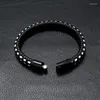 Bedelarmbanden punk mode mannen zwarte lederen polsbandjes titanium stalen armband roestvrijstalen magnetische gesp Weave armband vrouwen sieraden cadeau