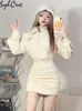 Party Dresses Apricot Warm College Style Confident Young Girl Autumn Street Travel Happy Mature Sexy Glamour Women's Tight Hip Dress 230322