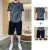 Tute da uomo 2023 Estate Moda uomo Stampa T-shirt Pantaloncini Morbida e confortevole 2 pezzi Girocollo Tuta respira Abbigliamento sportivo Casual