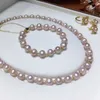 Chaînes 4pcs / Set 9-10mm Collier de perles d'eau douce Bracelet Boucle d'oreille Bague Femme Automne Coréen Boucle magnétique Mode Niche Design