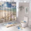 Douchegordijnen Ocean Beach Curtain Set Golven Barfish Conch Nature Scenery Badkamer Decor Tapijt Non-slip Rug Bad Mat Toiletdeksel Cover