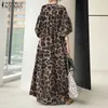 Casual Dresses Fashion Printed Maxi Dress Women's Leopard sundress Zanzea Spring Puff Sleeve Long Vestidos Female V Neck Robe Oversize 230418