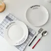 Plates Korean Style Ceramic Crayon Painting Simple Retro White Plate Dessert Pastry Breakfast Decoration Pasta 8 Inches Kitchen