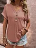 Damen T-Shirt Sommer Retro Kurzarm Top Einfarbig V-Ausschnitt Pullover Shirt T-Shirts Damen Casual Loose Buttons Street T-Shirt 230419