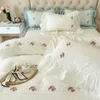 Conjuntos de cama Elegante Lace Bubble Gaze Duveta Capa Set com Folha de Cama Estilo Princesa Pele Macia Amigável Francês Romântico Shets 231118