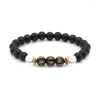 Strand Tibetian Om Mani Padme Hum Carved Obsidian Beads Charm Armband Lava Matte Stone Armband för män och kvinnor gåva grossist