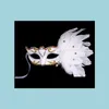 Party Masks Colored Ding Feather Gem Pearl Mask Fashion Women Halloween Mardi Gras Carnival Easter Christmas Costume Drop Delivery H Dhrpg