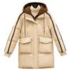 2023 Winter New Women's Mid length Down Cotton Coat with Hooded Thickened Warm Coat