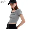 Женская футболка Kanyeleo Square Neck Neck Emleckery Pattern Pattern Nice Design Sense of Slim Tops Thin Shorpsleaved Women 230419