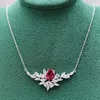 Łańcuchy 925 Silver Syntetyczny Ruby Naszyjnik Oval 7 9 Kwiat Zaawansowany łańcuch