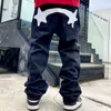 Herren Jeans Hip Hop Stars Print Patchwork Streetwear Lose für Männer und Frauen Gerade Taschen Retro Casual Baggy Denim Hose 230419