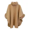 Women's Fur Faux Fur S-5XL Winter Warm Fashion Cloak Horn Buckle Woolen Poncho Capes Women Faux Rabbit Fur Dolman Sleeves Loose Long Cappa Coat 231118