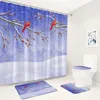 Shower Curtains Winter Landscape Bathroom Sets Red Birds Berry Branch Forest Scenery Decor Bath Mats Rug Non-Slip Toilet Lid Mat