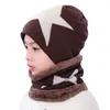 Berets Lightweight Knitted Hat Neckerchief Skin-Touch Coldproof Stylish Cute Children Star Print Fleece Lined Scarf Set