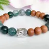 Link Bracelets MG1793 8 MM Moss Agate Sandalwood Bracelet Buddha Head Charm Healing Crystals Mala For Abundance Beginnings