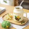 Tasses de fruits tasse belle bouteille d'eau en céramique avec couvercle et paille en dessin animé niche Instagram Couple de café au lait tasses