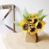 Fleurs décoratives Décorations de mariage Fabricant de bouquet de tournesol artificiel Plantes vertes Simulation Soie Soleil