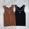 T-shirts kvinnors väst kvinnor broderi hängslen ärmlösa solida toppar casual lady tank tops size s-l