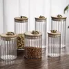 Storage Bottles Kitchen Organizer Jars Tea Coffee Beans Wood Lid Glass Keep Fresh Container