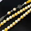 Strand Islamic Tasbih 33 Rosary Yellow Resin Amber Tesbih Silver Color Metal Tassel Muslim Ramadan Gift Arabic Prayer Beads