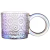 Weingläser 250ML Kreativer Ringgriff Kaffeetasse Geprägtes Muster Textur Glas Milchsaft Teebecher Wasserbehälter Küche Trinken