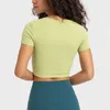 Camisas activas para mujer Fitness Yoga Top Color sólido acanalado Slim Fit manga corta gimnasio camiseta mujer transpirable correr chaleco con almohadillas para el pecho