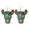 Boucles d'oreilles créoles rétro bohème Niutou incrusté de bois imprimé Europe de l'Ouest et Amérique Pack d'ensemble pendants