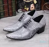 Cow Leather Snake Show Shoes Fashion Lace up Height Increasing Mens Casual Shoes