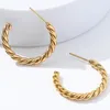 Boucles d'oreilles créoles torsadées tendance pour femmes, en acier inoxydable, en forme de C, accessoires minimalistes, bijoux à la mode, cadeau