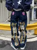 Jeans masculino letra masculina Estrela estampa Y2K Jeans American Style Hip Hop Cintura alta calça de moda de zíper em camadas soltas Trendência J230419