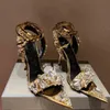 Sandales métalliques au design de luxe, chaussures ornées de cristaux, cravate à la cheville, talons aiguilles à talons aiguilles pour femmes, escarpins à bout pointu, soirée, EU35-42