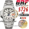 GRF V5 Complicated Annual Calendar 5726 A324 Automatic Mens Watch Moon Phase White Dial Stick Markers Stainless Steel Bracelet Super Edition trustytime001Watches