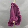 Futro kobiet Faux Janefur Cashmere Poncho Cape z prawdziwym 2023 modnym luksusowym miękkim płaszczem wełny elegancki płaszcz zimowy 231118