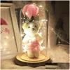 Party Favor Bear Cub Rose Glass Er Birthday Simation Flower Ornaments Led Light Valentine Day Gift Birthdays Decoration 27 5 Dhksp