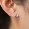 Stud Earrings Real 925 Sterling Silver Round Shine CZ 6MM Diameter Roman Tiny Cute For Women High Quality Minimalist Earring