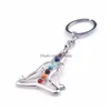 Key Rings 12Pc/Set 7 Chakra Yoga Stone Keychain Mticolor Natural Beads Healing Crystal Chain For Women Reiki Spiritual Sleutelhanger Dhyup